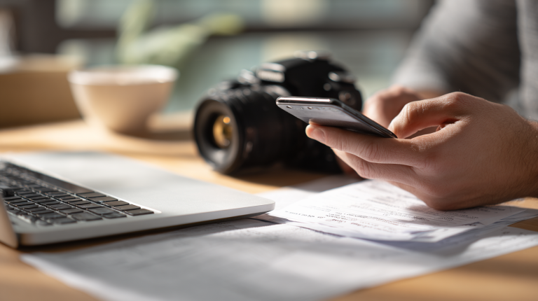 Entrepreneur achetant un téléphone professionnel pour sa société