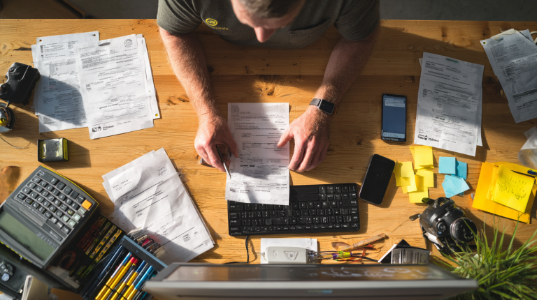 Entrepreneur examinant le rachat de matériel professionnel de son entreprise