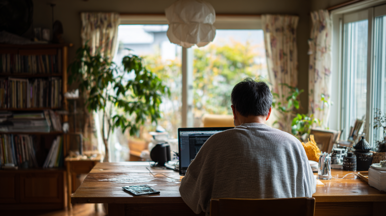 Salarié en télétravail à domicile dans un cadre familial, illustrant une demande de télétravail pour raison familiale