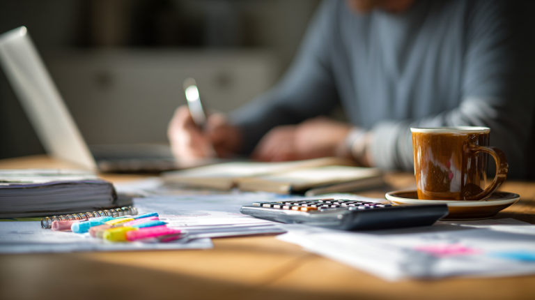 Entrepreneur calculant une aide financière pour créer son entreprise