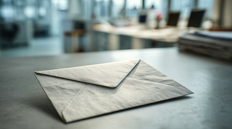 Enveloppe sans timbre posée sur un bureau illustrant un courrier non affranchi